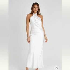 Elegant White halter satin Dress